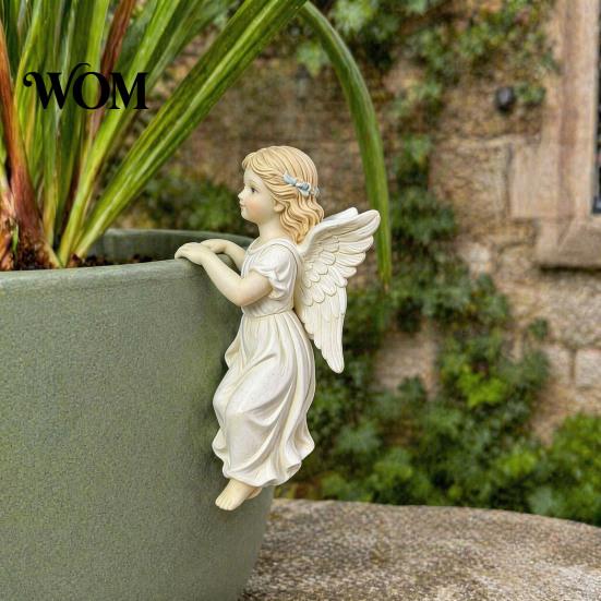 Angel Statue for Flower Pot Vintage Girl Statue, Planter Climber Cute Unique Holiday Gift Ideas Resin Figurine Edge Decor