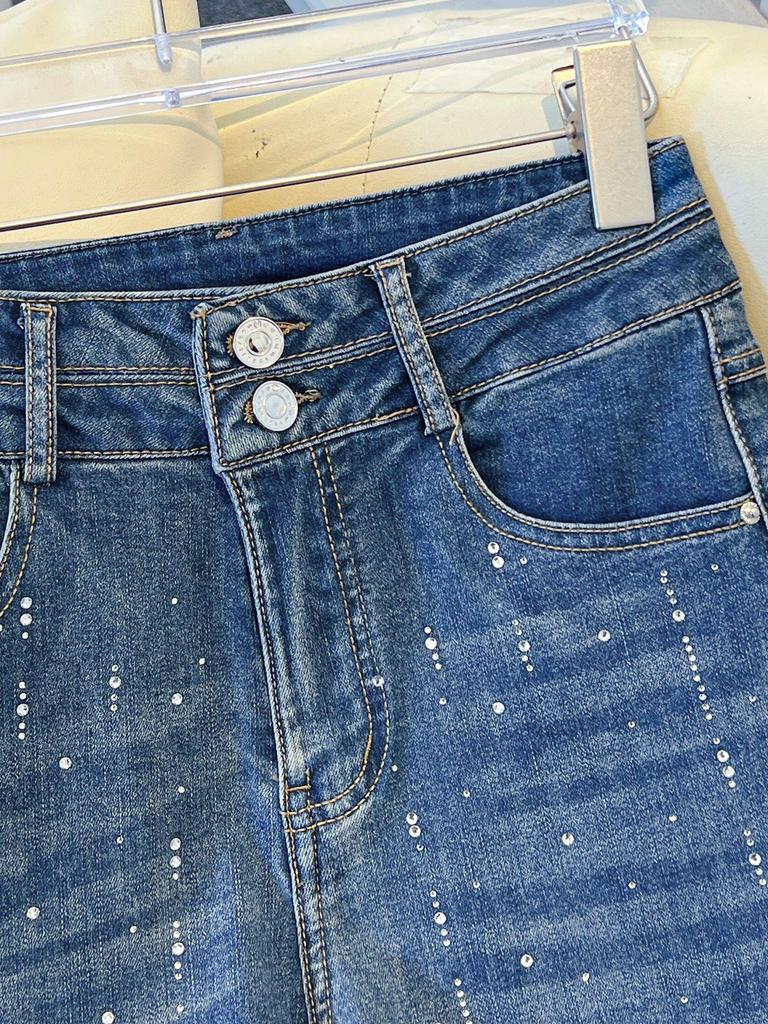 Women's High-Waisted Rhinestone Slim Fit Micro-Flare Denim Pants - 2026 Spring/Winter Trend