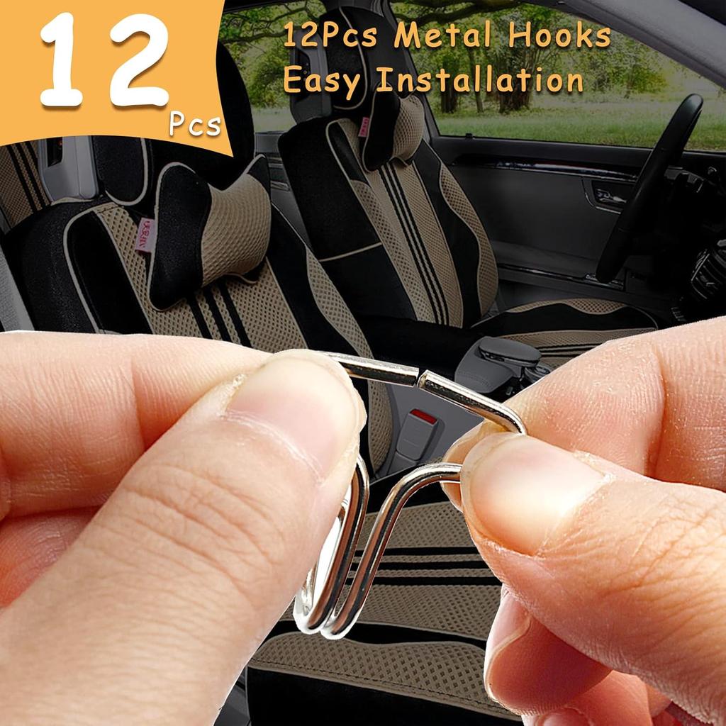 24Pcs Car Seat Cover Plum Plate Metal Hooks, 12Pcs Plastic Car Seat Covers Chucks And 12Pcs Metal Hooks Set Locking Clip Plastic Card Fixed Fastener