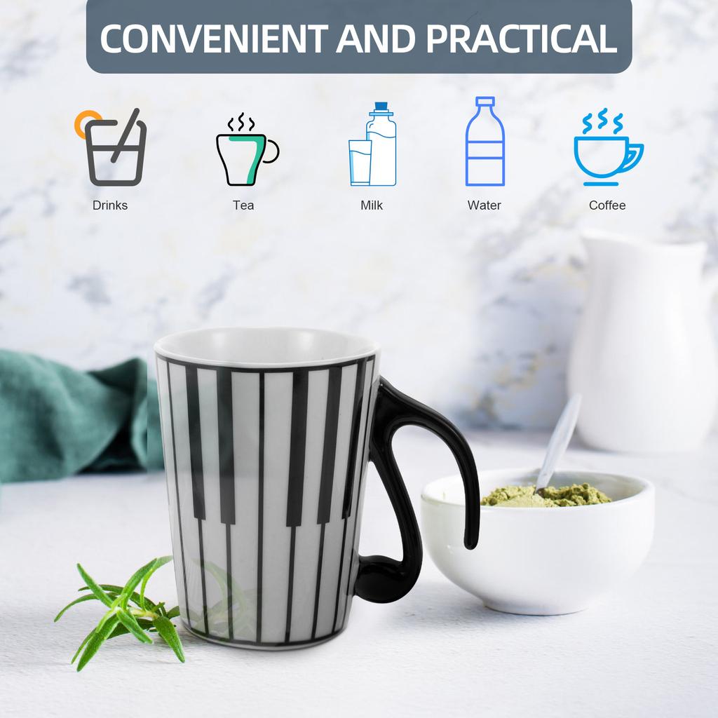 Ceramic Mug Piano Key Design Coffee Cup for Tea Coffee Milk Smooth Rim Safe Drinking Desktop Water Cup Home Gift Idea