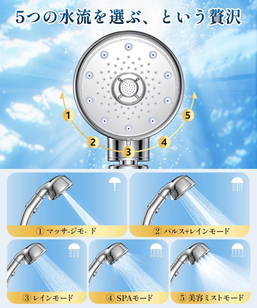 Mikro-Nano-Blasen-Duschkopf für Thermalbäder spart über Winkel Dusche hoher Wasserdunst Dusche Nano leistungsstark 5 Wasserstrahlen Handheld Wasserstopp Wasser