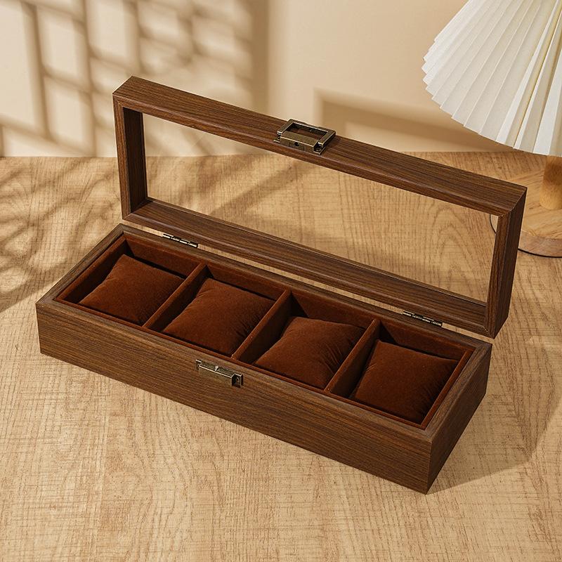 Retro Spot Wooden Watch Storage Display Box Black Walnut Collection Box Household 2-digit 4-digit Jewelry Storage Box