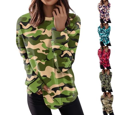 Women's Round Neck Tops Cotton Women's Casual Fashion Floral Print  Long Sleeve O-Neck Pullover Top Blouse