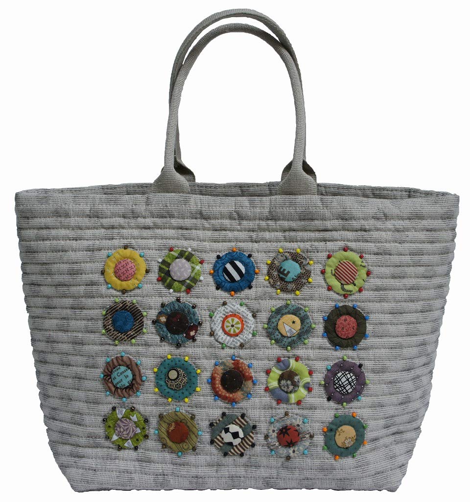 

AKEMI SHIBATA Пэчворк Большая и Маленькая Сумка с Кругами и Бусинами Готовая 32см х 48см х 16см [Набор Акеми Шибаты] Размер серый