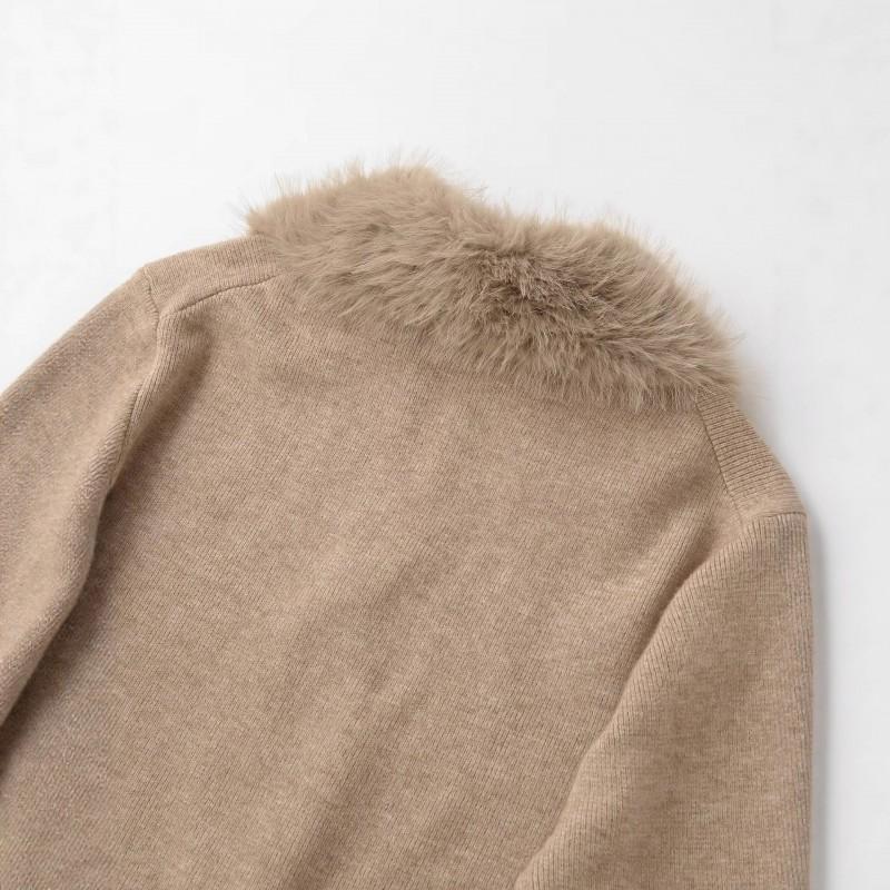 Womens Zip-Up Cardigan With Faux Fur Collar Solid Color Casual Knit Coat Everyday Wear