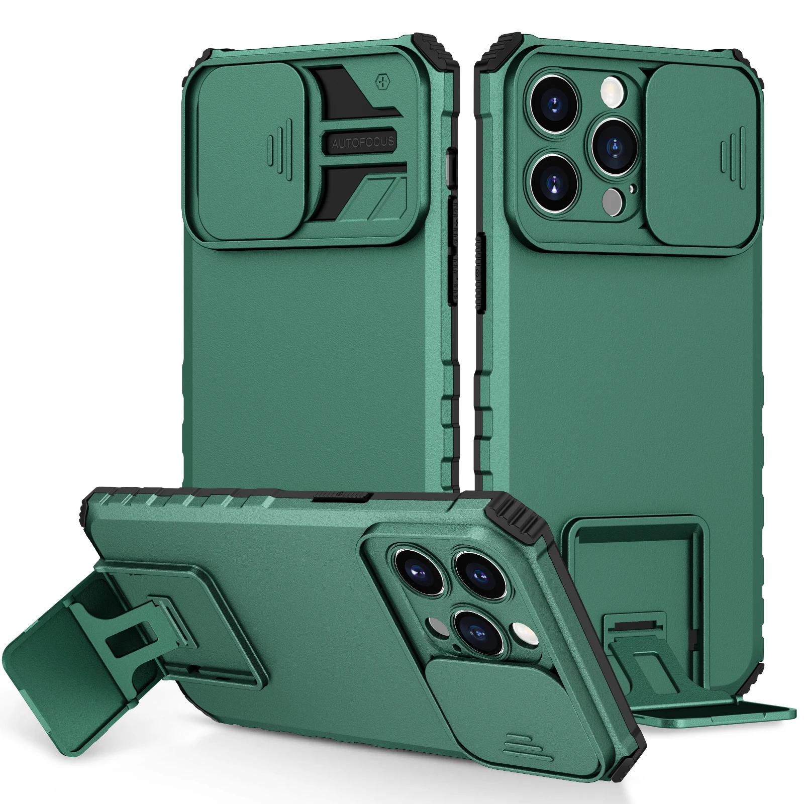 Schiebe-Kamera-Schutz-Armor-Handyhülle für IPhone 16 15 14 13 12 11 Pro Max XS X XR 7 8 Plus Kunststoffhalter Hartschalenabdeckung For iPhone14 Pro black
