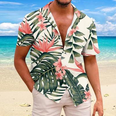 Pánská košile Beach Flower 3D potisk Havajské košile s krátkým rukávem pro muže Letní ležérní košile Volné nadměrné topy s krátkým rukávem