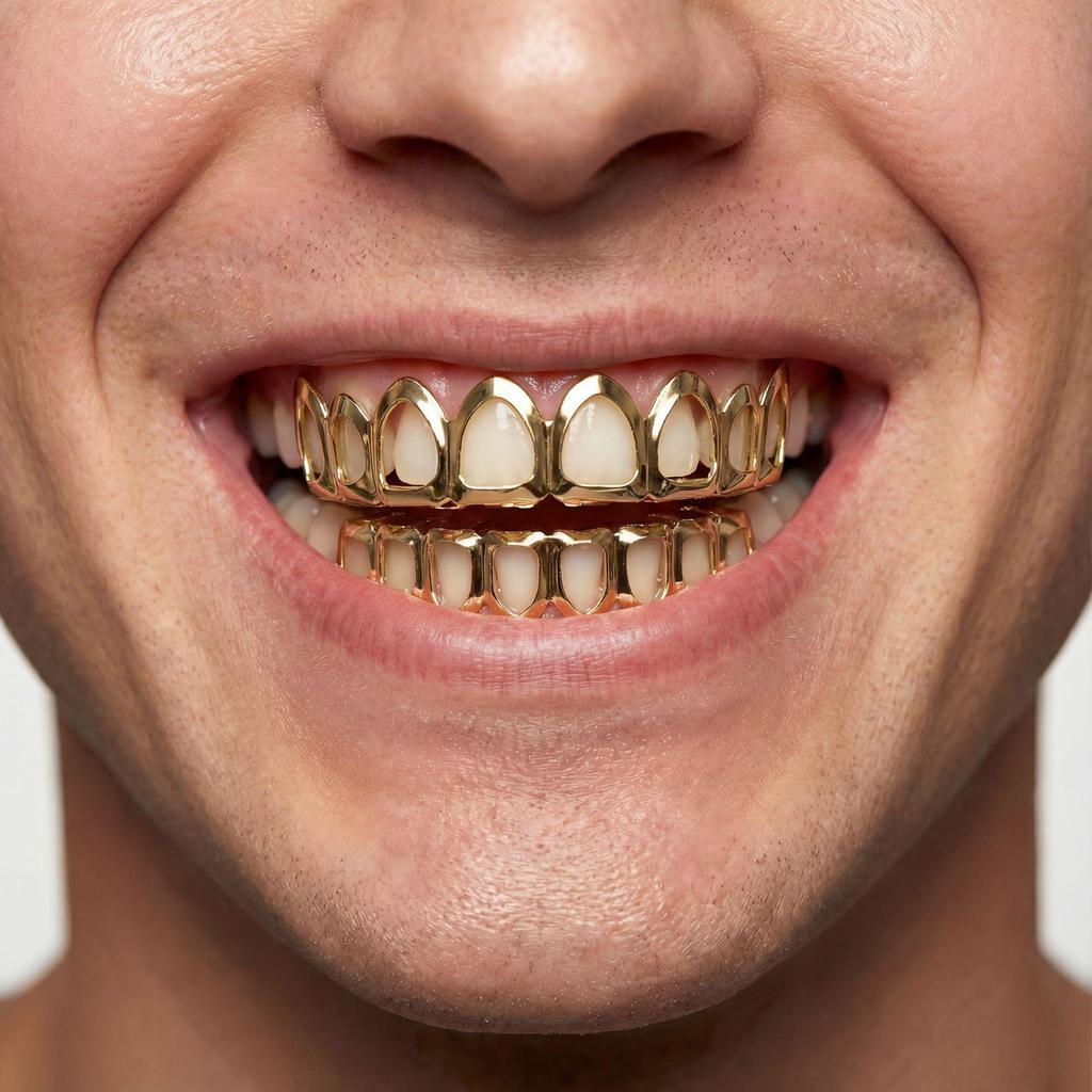 Set di gioielli Grillz a zanna dorata traforata Hip-Hop Transfrontaliero