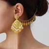 Bohemian Exotic Rhinestone Tassel Necklace & Earrings Set In Antiqued Alloy