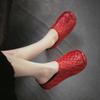 Johnature Handmade Woven Round Toe Outdoor Platform Slippers Genuine Leather Versatile Women's Shoes