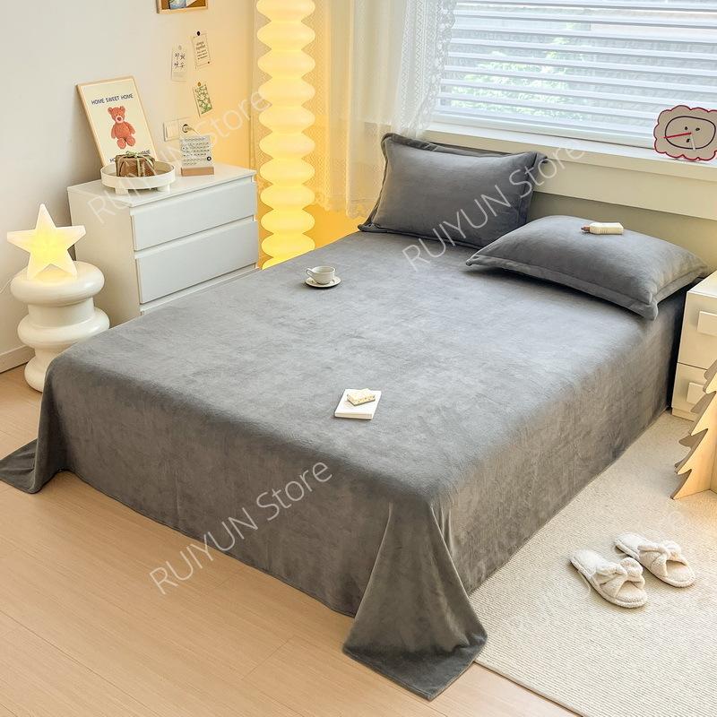 Newly Solid Color Soft Flannel Flat Sheet Winter Warm Home Bedding Bed Sheet for Single Double Bed Flat Bed Sheet Home Textile