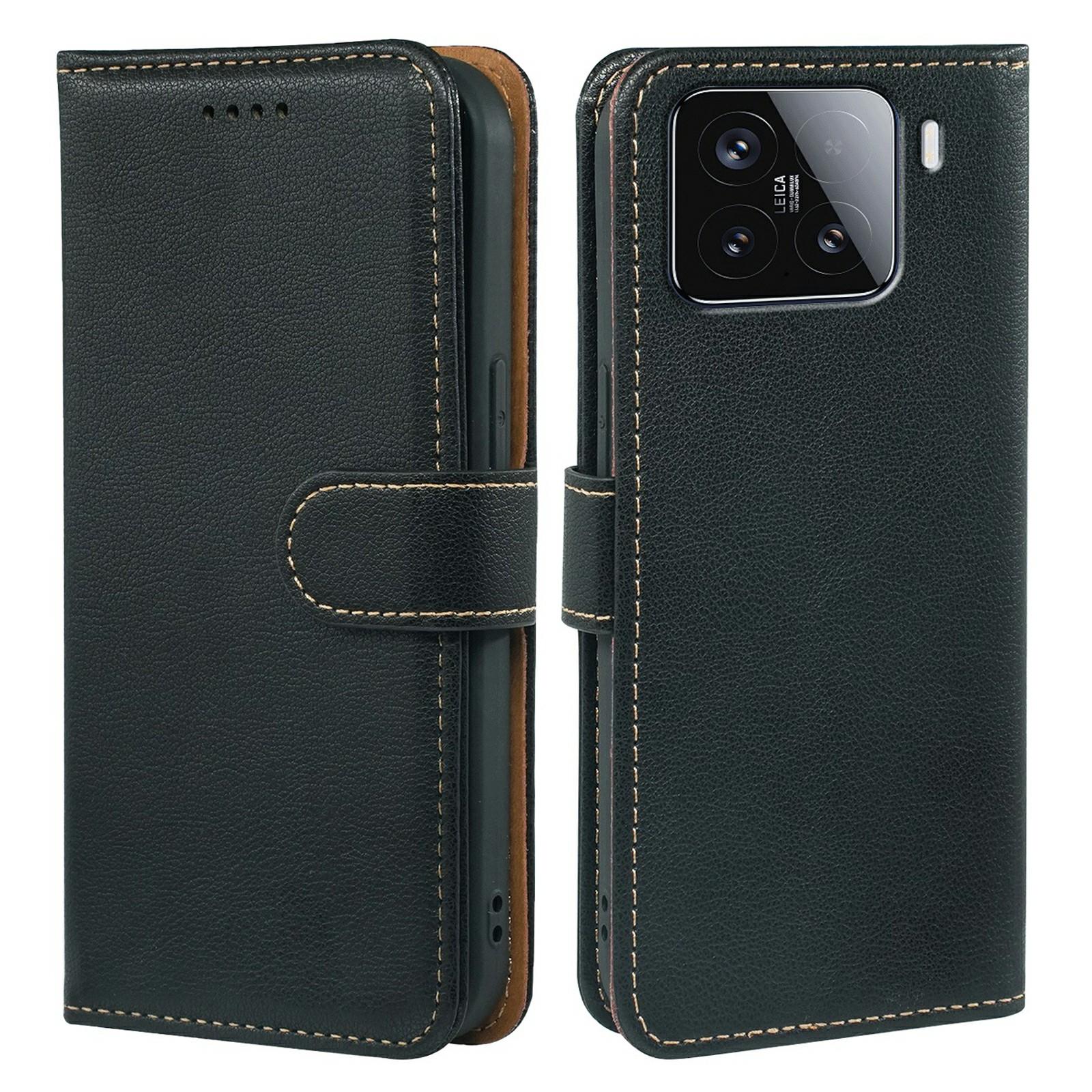 

For Xiaomi 15 Case RFID Blocking Wallet Litchi Texture Leather Phone Cover Magnetic Clasp Black