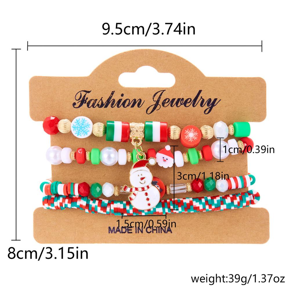 4Pc/Set Merry Christmas Tree Santa Claus Bracelet For Women Xmas Deer Crystal Polymer Clay Beads Woven Bracelet New Year Jewelry