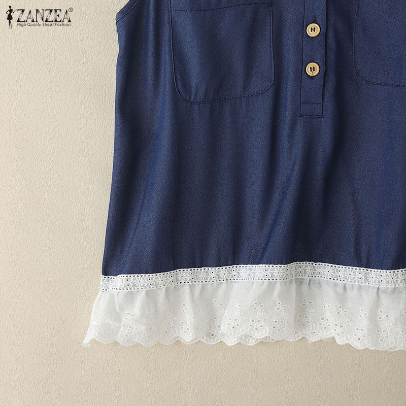 ZANZEA Women Casual V-Neck Summer Sleeveless Lace Splice Tank Tops