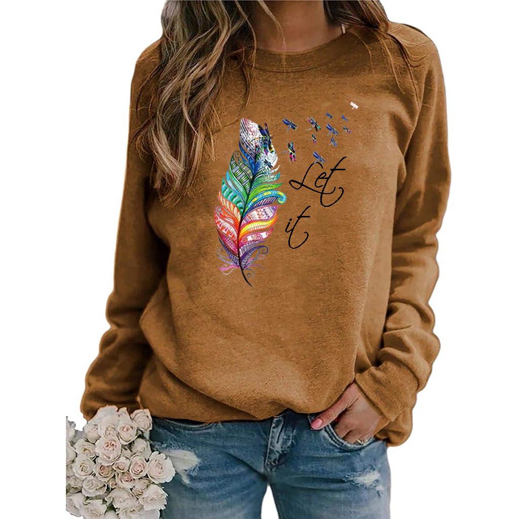 Women Casual Printing Long Sleeve Sweatshirt Pullover Shirts Top Blouse