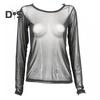 Women Club Top See Through Ultrathin Mesh Long Sleeve Solid Color Soft Breathable Round Neck Pullover Elastic Slim Fit Punk Beach Top