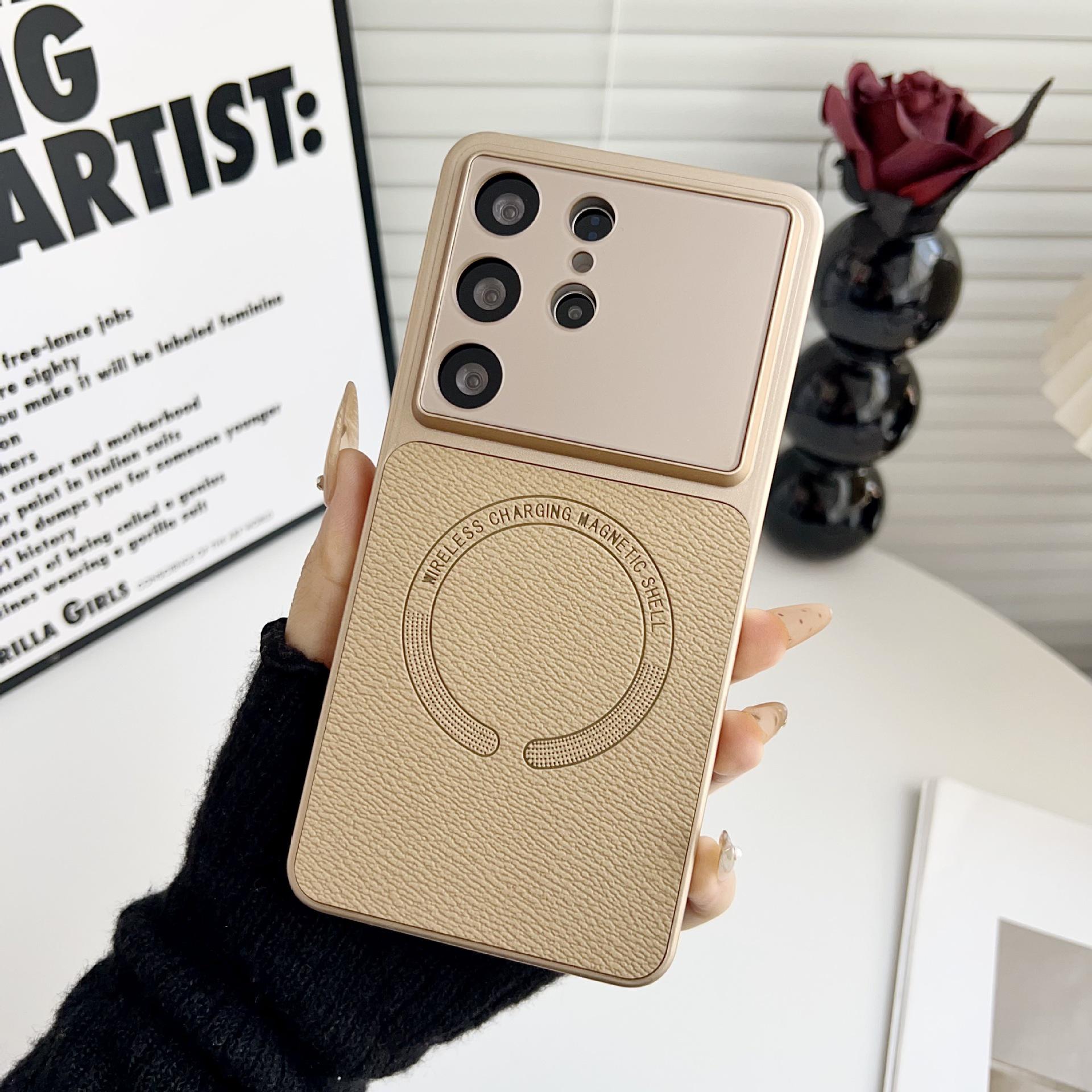 Samsung S26 Ultra Magnetic Leather Texture Phone Case - Lychee Texture, Compatible with S25Plus S26 Plus