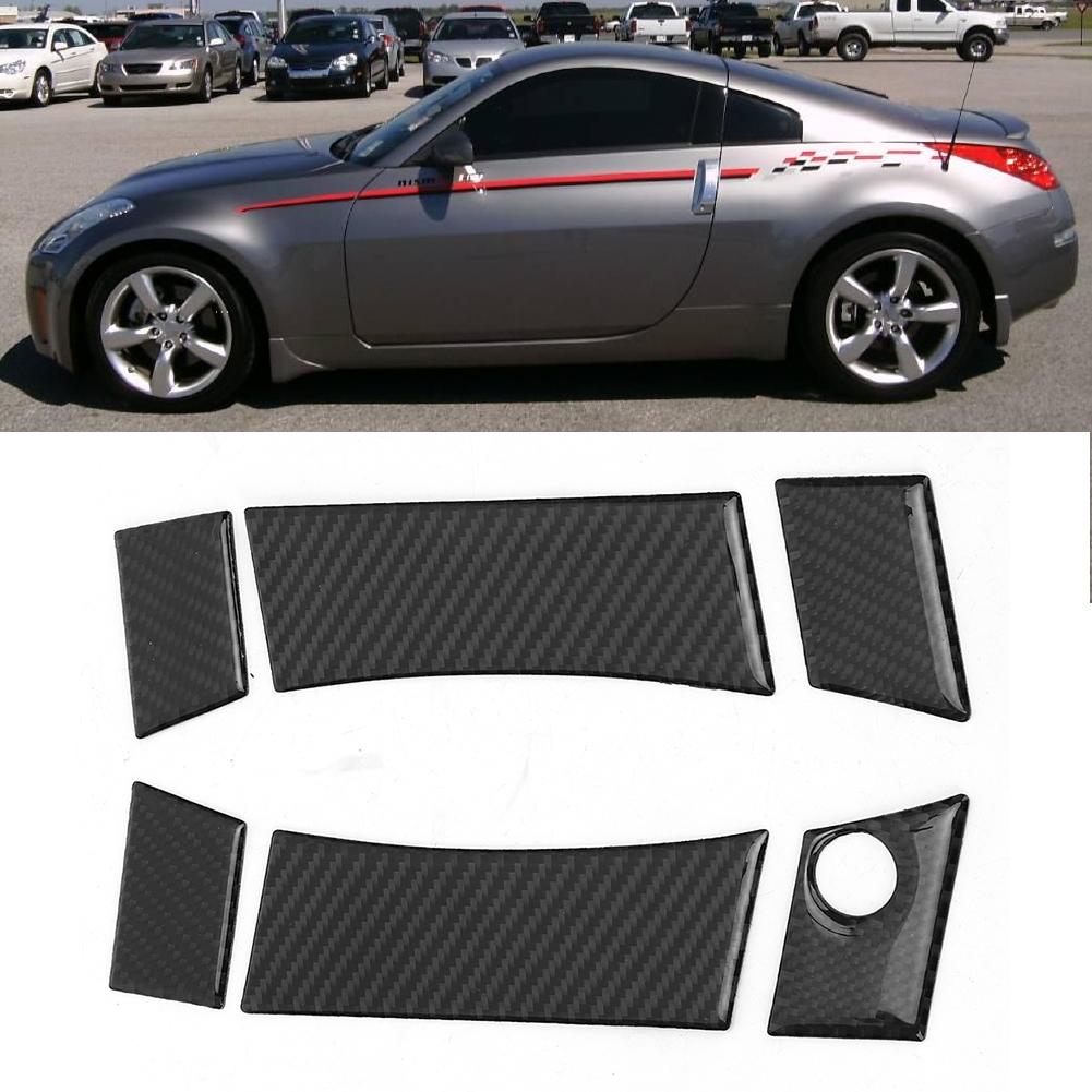 6Pcs Set Carbon Fiber Exterior Door Handle Trim Covers Fit for Nissan 350Z COUPE 2003‑2009RHD