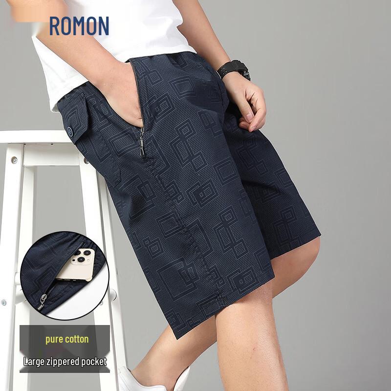 ROMON Men s Printed Cotton Cargo Beach Shorts L