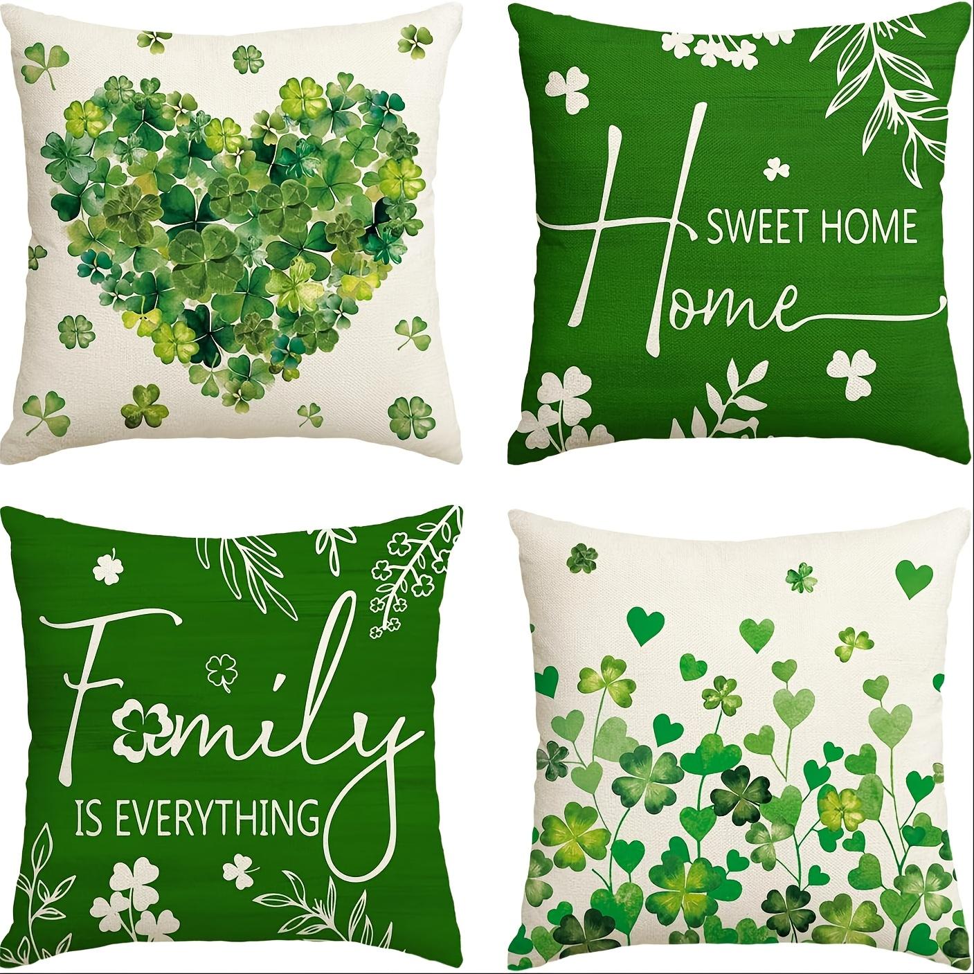 Set of 4 St. Patrick S Day Decorative Pillow Covers Featuring Clovers And Hearts, Measuring 18 X 18 Inches 18*18inch