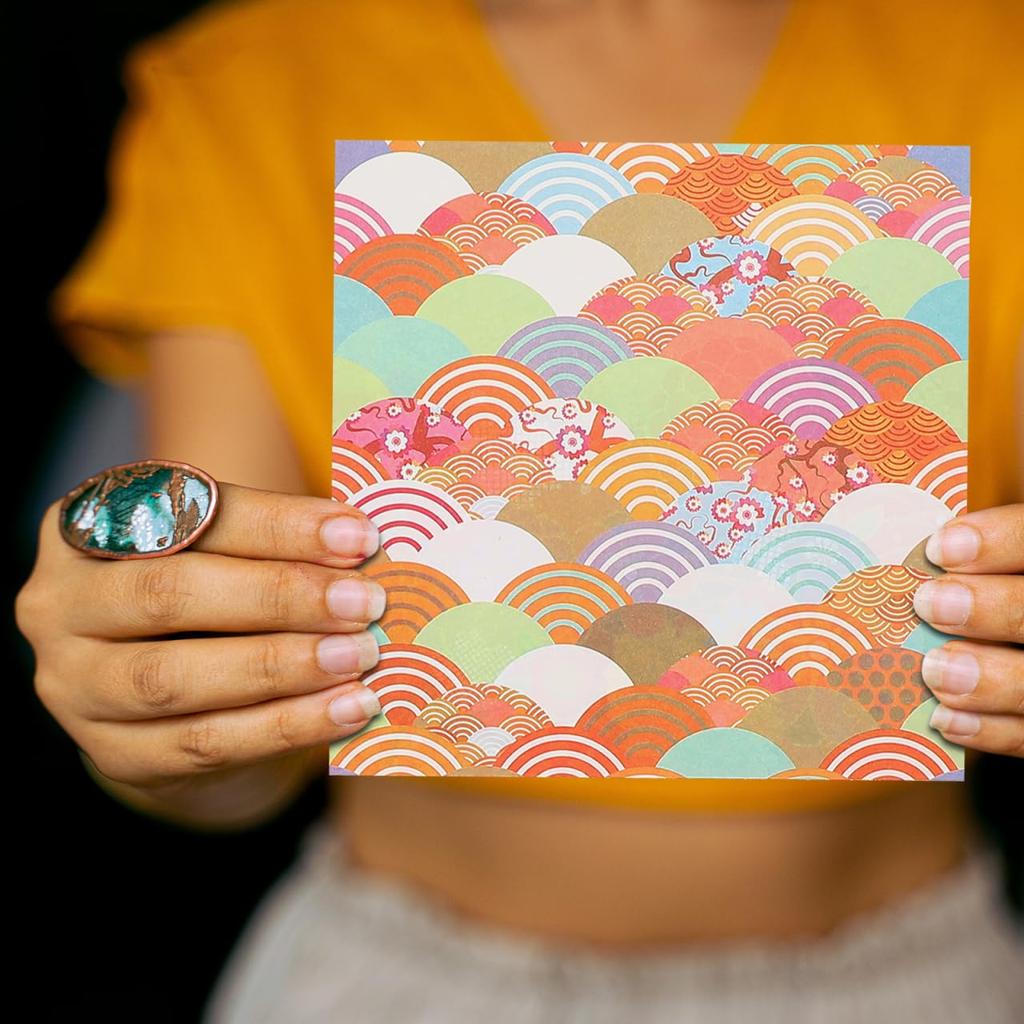 OSALADI Printed Square Origami Japanese Style and Interior 50-Pack Double-Sided Paper, Design, Beginner-Friendly Origami, Craft, Stationery,