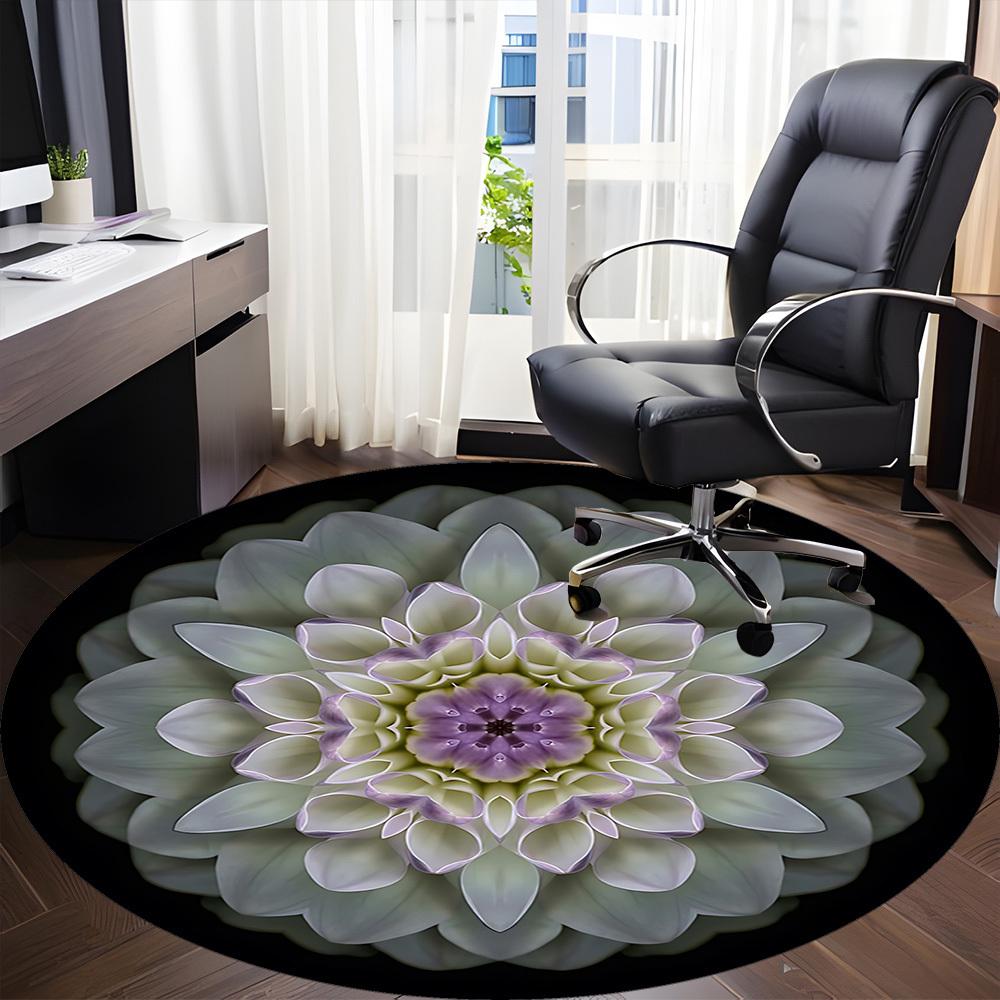 1pc Floral Mandala Chair Carpet for Office, Indoor Non Slip Washable Polyester Fiber Carpet,