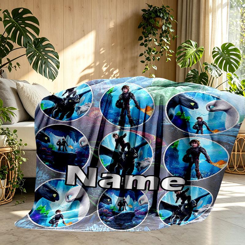Custom Name Personalized How to Train Your Dragon Print Blanket, Home Decor, Bedroom, Sofa, Camping, Couch, Gifts for Birthday Christmas