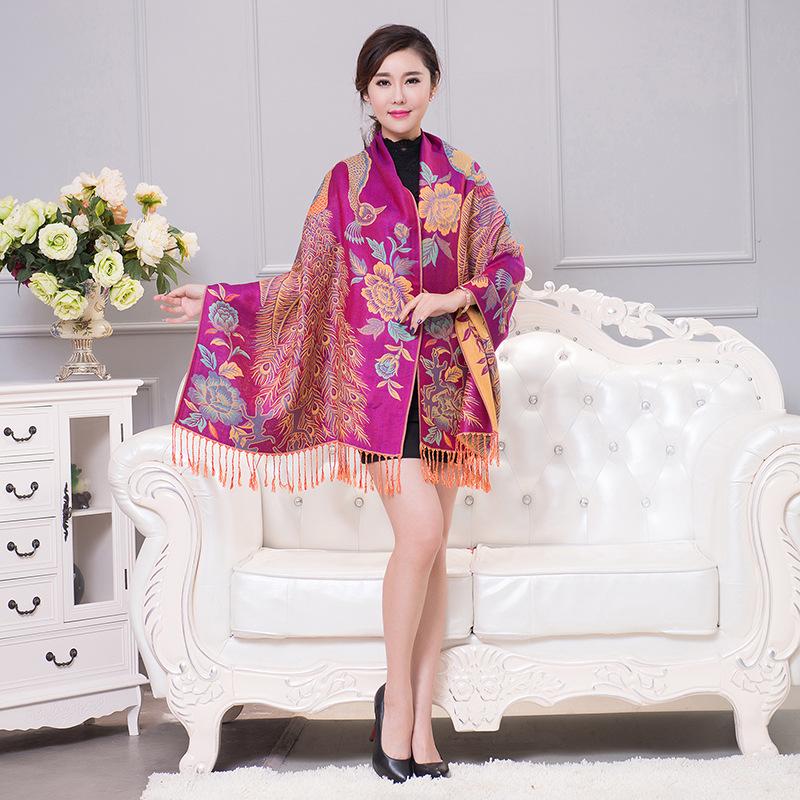 Fashion Scarves Peacock Wrap Scarf Tassel Jacquard Shawl Scarf Lady High Quality Wrap Shawl Pashmina Stole Bufandas Muslim