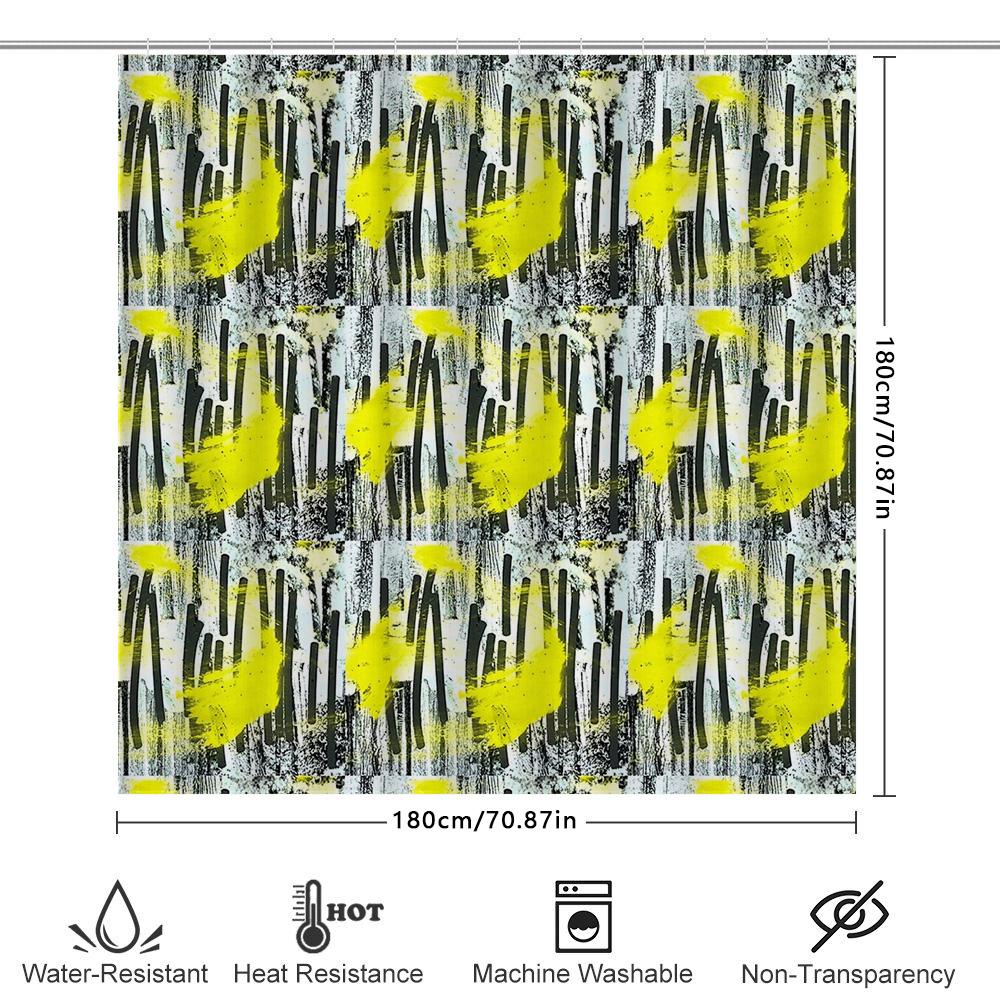 Modern Abstract Shower Curtain Artistic Black Yellow Splash Waterproof Bathroom Decor Set Vintage Textured Fabric Backdrop