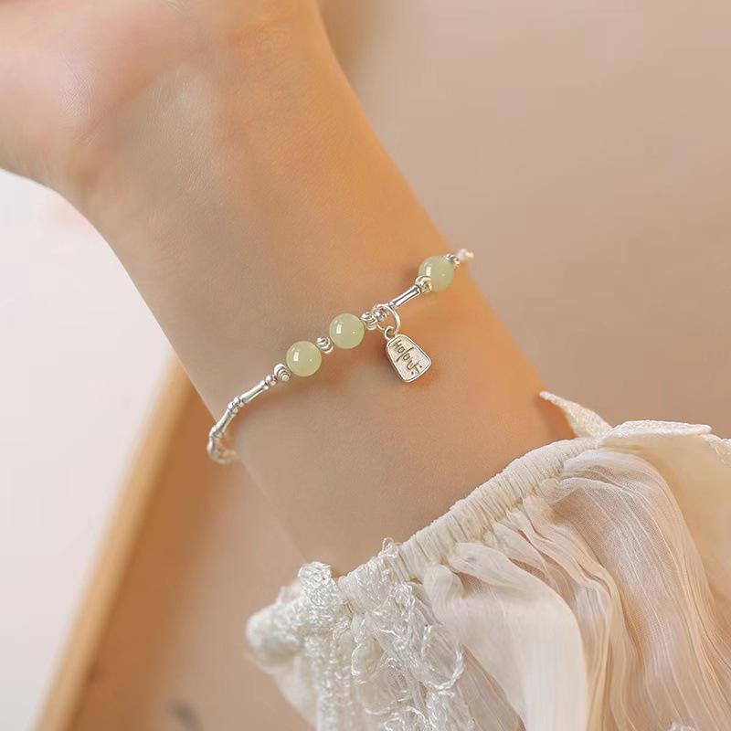 2024 Silver Bamboo Hetian Jade Beaded Bracelet - New Chinese Style Luxury