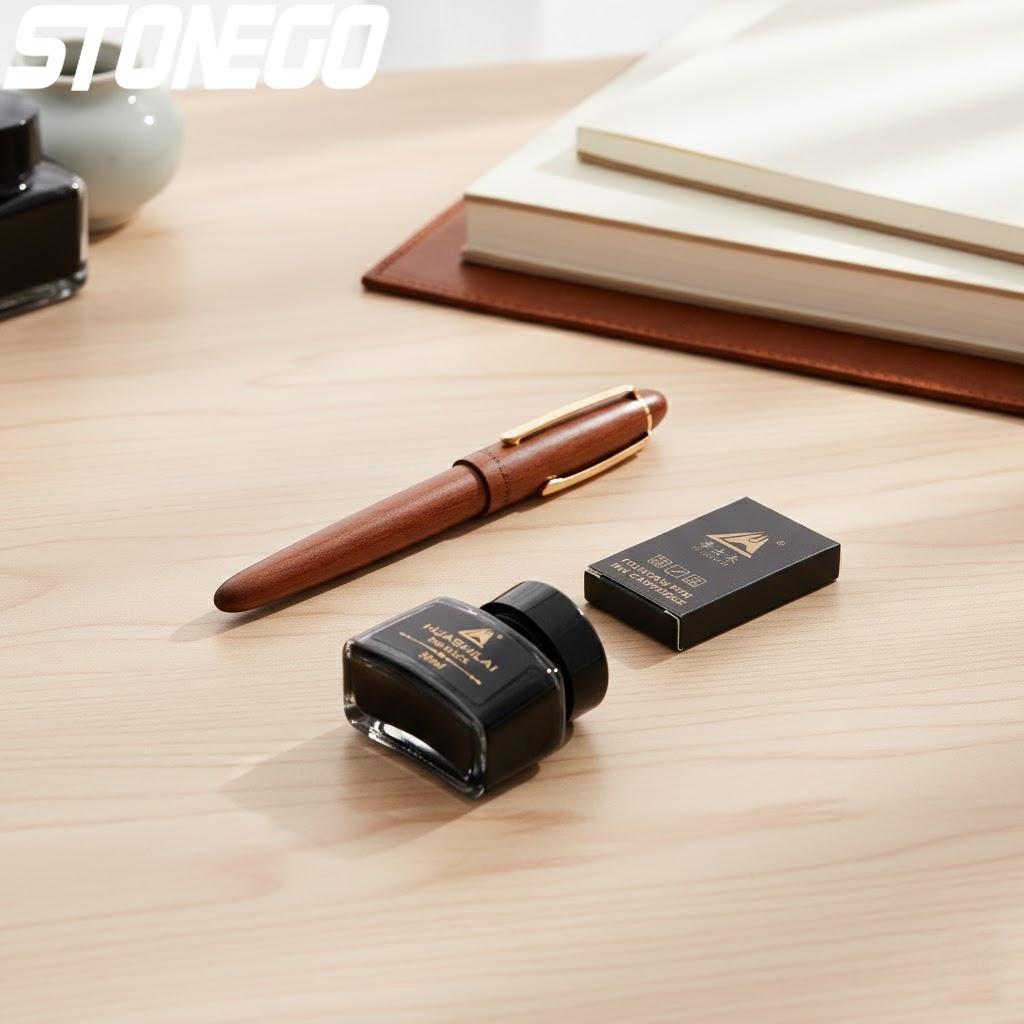 Luxury Fountain Pen Set 0.7mm Gold Plated Nibs Wooden Fountain Pens Rotating Cap 30ml Ink Great Holiday Gifts