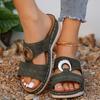 Summer Women's Toe-Exposing Sandals Casual Metal Buckle Sandals Wedge Heel with Thick Sole Openwork Slip-On Women's Shoes