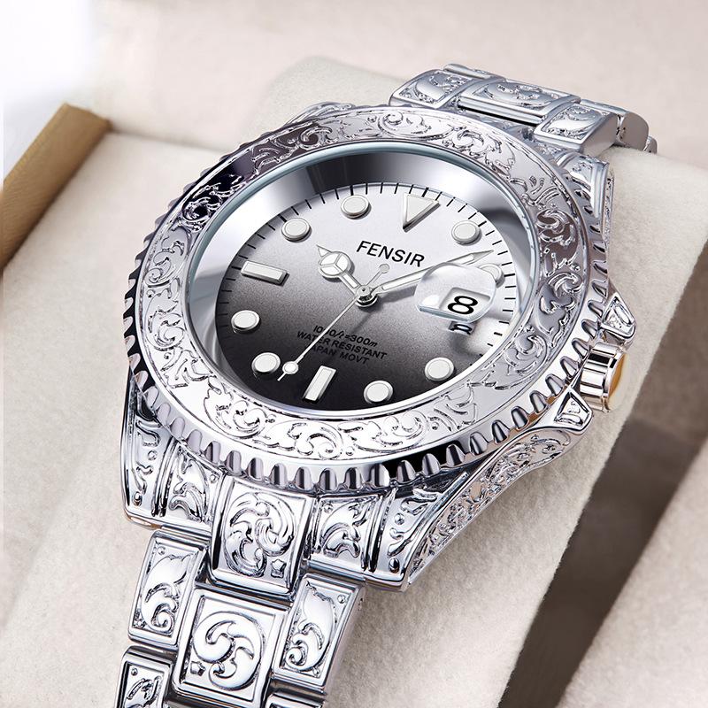 Men's Luxury Business Steel Watch 2025 Male Gifts Gradient Dial Auto Date,luminous Hands Quartz Watches For Man Relogio Masculino