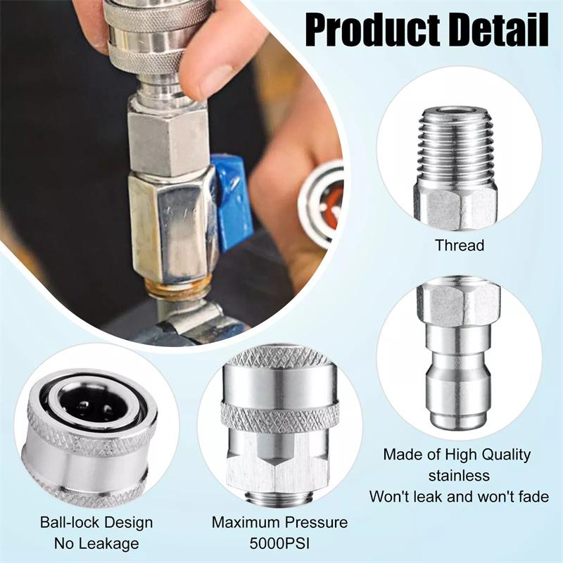 Pressure Washer Coupler 1/4 Inch Stainless Steel Quick Connect Fittings Male Female Accessories With Internal External Thread
