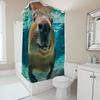 Funny Underwater Capybara Shower Curtain, Cute Animal Swimming Art, Bubbles & Blue Ocean Aesthetic Bathroom Decor