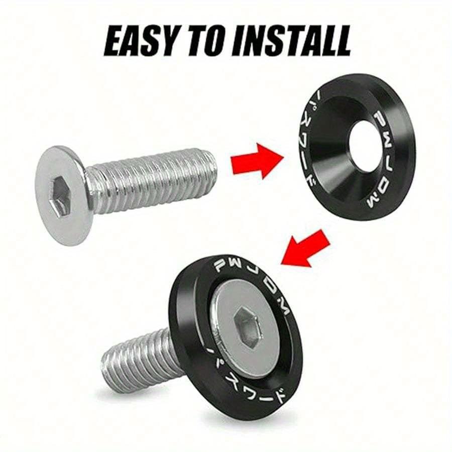 10Pcs Engine Bay Dress Up Bolts M6 Aluminum Fasteners Screws Kit Aluminum Bumper Fenders Washer with Bolts Engine Bay Dress Up Fastener Kit