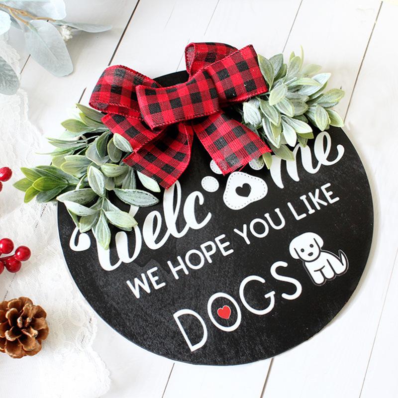 Diy Wooden Round House Plate Plaid Bow Listing Home Wall Welcome Decoration Wreath Door Decoration