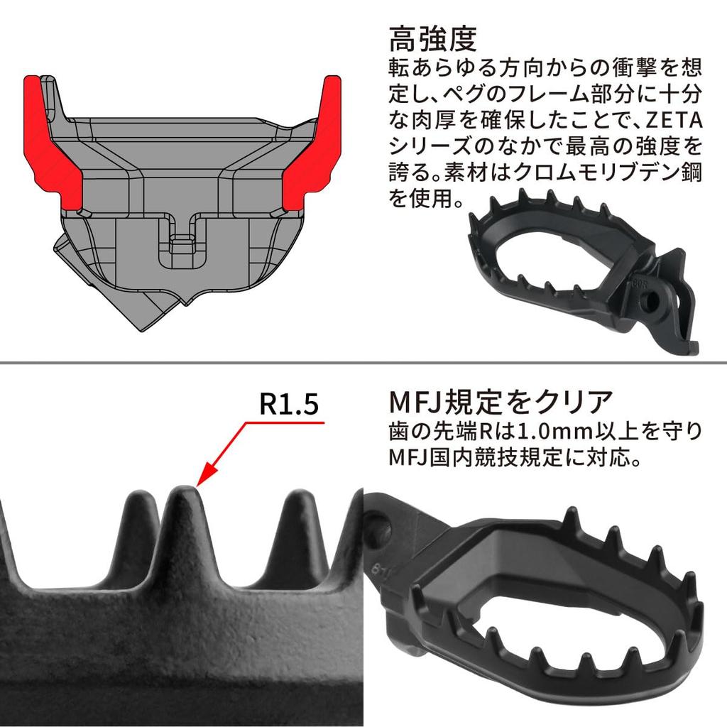 ZETA Racing MAX Foot Pegs, KTM/HUSQVARNA, Slick, Front and Rear Width 2.4 Inches