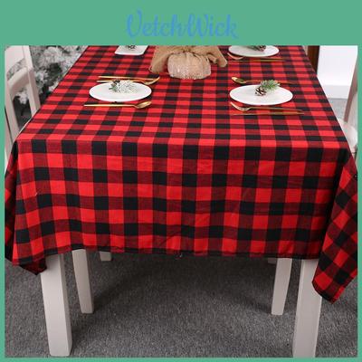 Christmas Tablecloth With Red Black Plaid Fabric For Holiday Home Decor