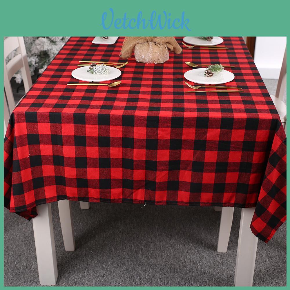 Christmas Tablecloth With Red Black Plaid Fabric For Holiday Home Decor