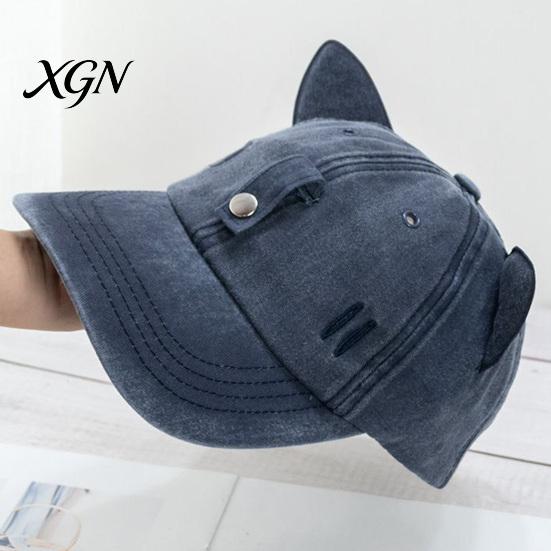 Unisex Hip Hop Cap Cat Ear Trucker Hat, Baseball with Detachable Sunglasses, Fashionable Outdoor Sun Hat Adjustable Pilot Style for Travel UV