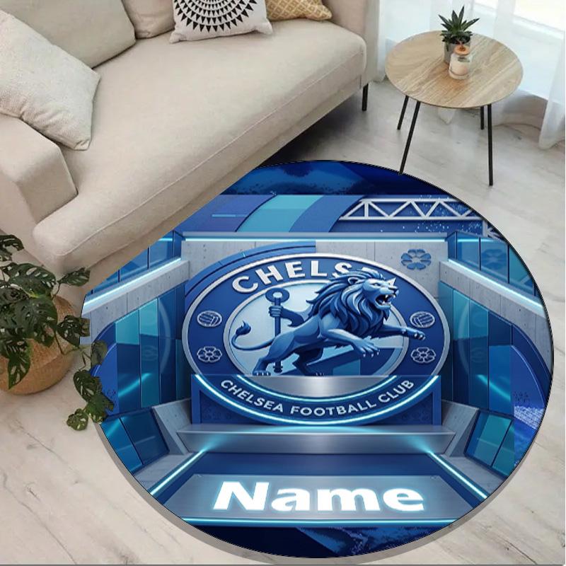 Custom Name Personalized Chelsea Football Club Print Round Rug, Versatile Home Decor Carpet, for Playroom, Apartment, Balcony, Entryway, Hallway Gift