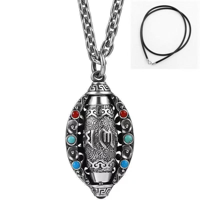 Unisex Retro Ethnic Pendant with Six-Character Mantra and Rotating Auspicious Clouds
