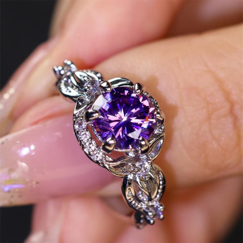 Round Diamond Edge Clover White Diamond Ring Simple Niche Elegant Ring Ring no. 5