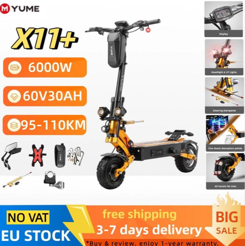 YUME X11 + E-Scooter 2*3000W Dual Motor 60V27Ah/30Ah Battery 90KM Max Mileage Max Speed 95 Km/h