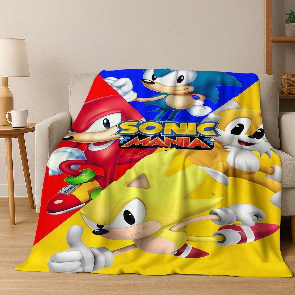

Classic S-Sonic Game Cartoon Hedgehog Flannel Blanket Soft Warm Throw Blanket for Bed Bedroom Room Living Room Travel Picnic Kid 75x90cm