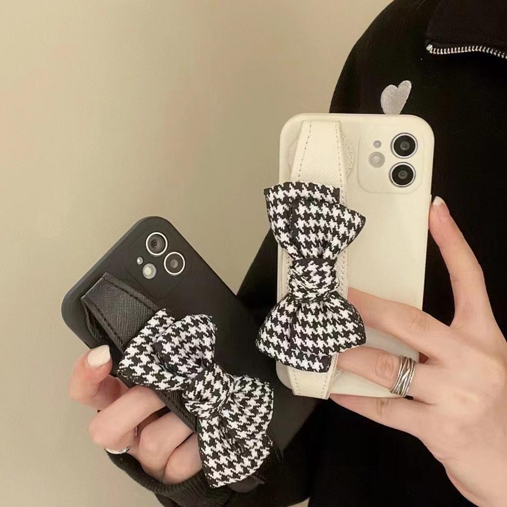 Wristband Mobile Phone Case Is Suitable For Apple 16 All-Inclusive Iphone15 Straight Edge Xsmax Simple Xr Plaid Bow.