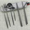 9pcs/Set Travel Cutlery Set Portable Gold Dinnerware Set Stainless Steel Tableware Set With Metal Straw Brush Chopsticks Bag