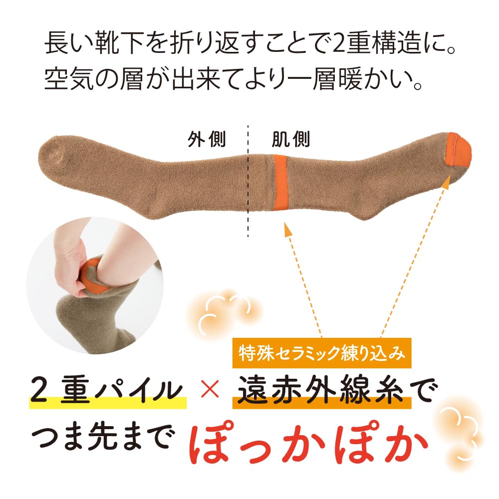 Alphax Warm and Extra Mocha Sizes Women's Double-Knit Socks, Cold-Wearing, Thick, Double-Pile Warmer, Beige, 22.0-25.0cm