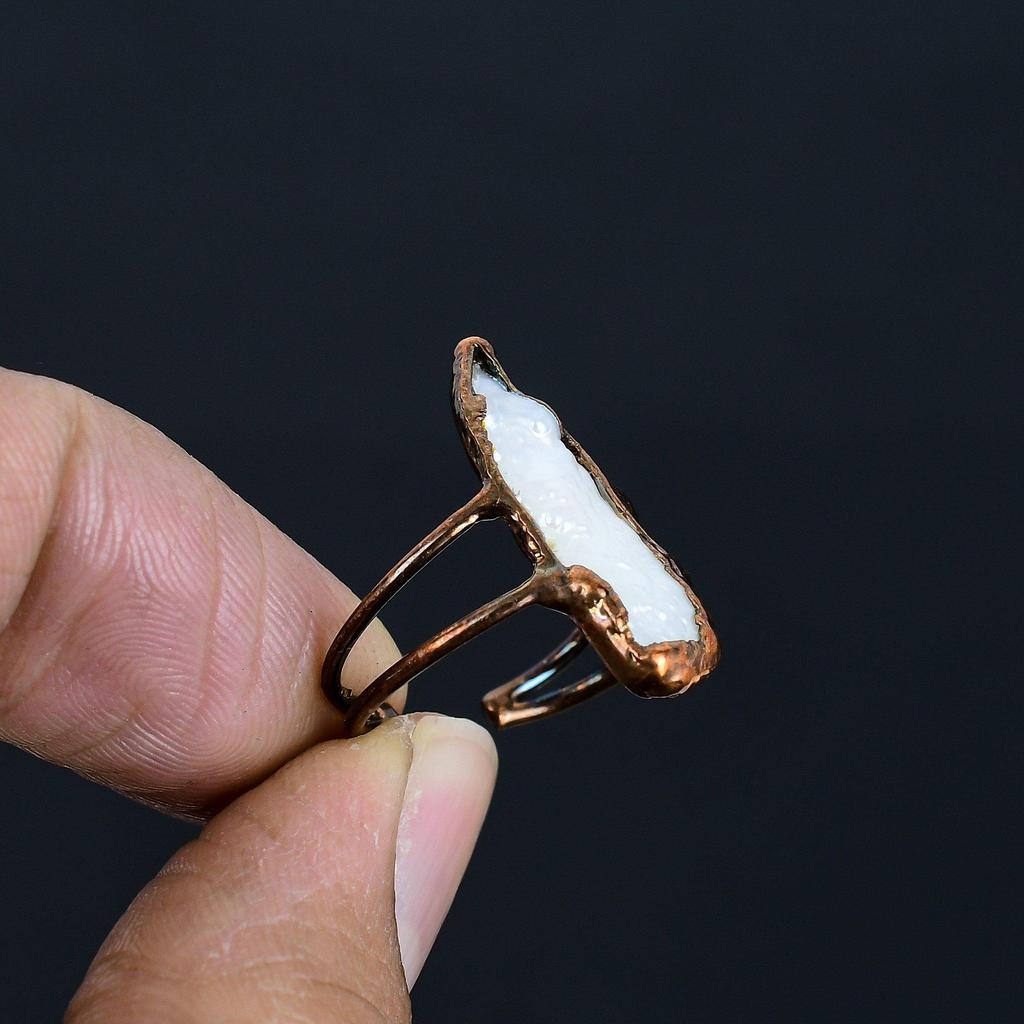 Mother Of Pearl Handmade Gemstone Ring, Copper Electroformed Ring Antique Jewelry, Adjustable Ring Engagement Gift